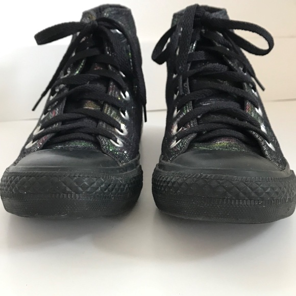CONVERSE Metallic Iridescent Rainbow High Top Sneakers Black Women’s Size 7 - Picture 8 of 16